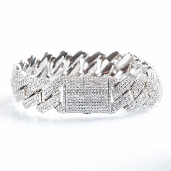 19mm Iced Prong Cuban Link Bracelet - White Gold