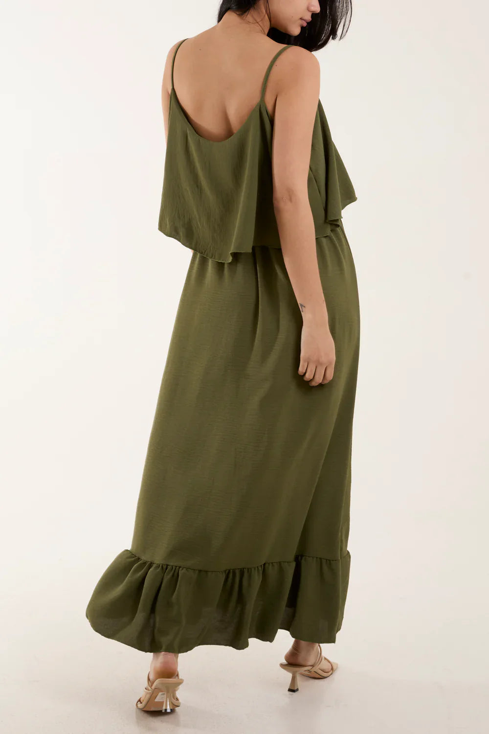 Double Layer Cami Maxi Dress Khaki – One Size (Fits UK 8–16)
