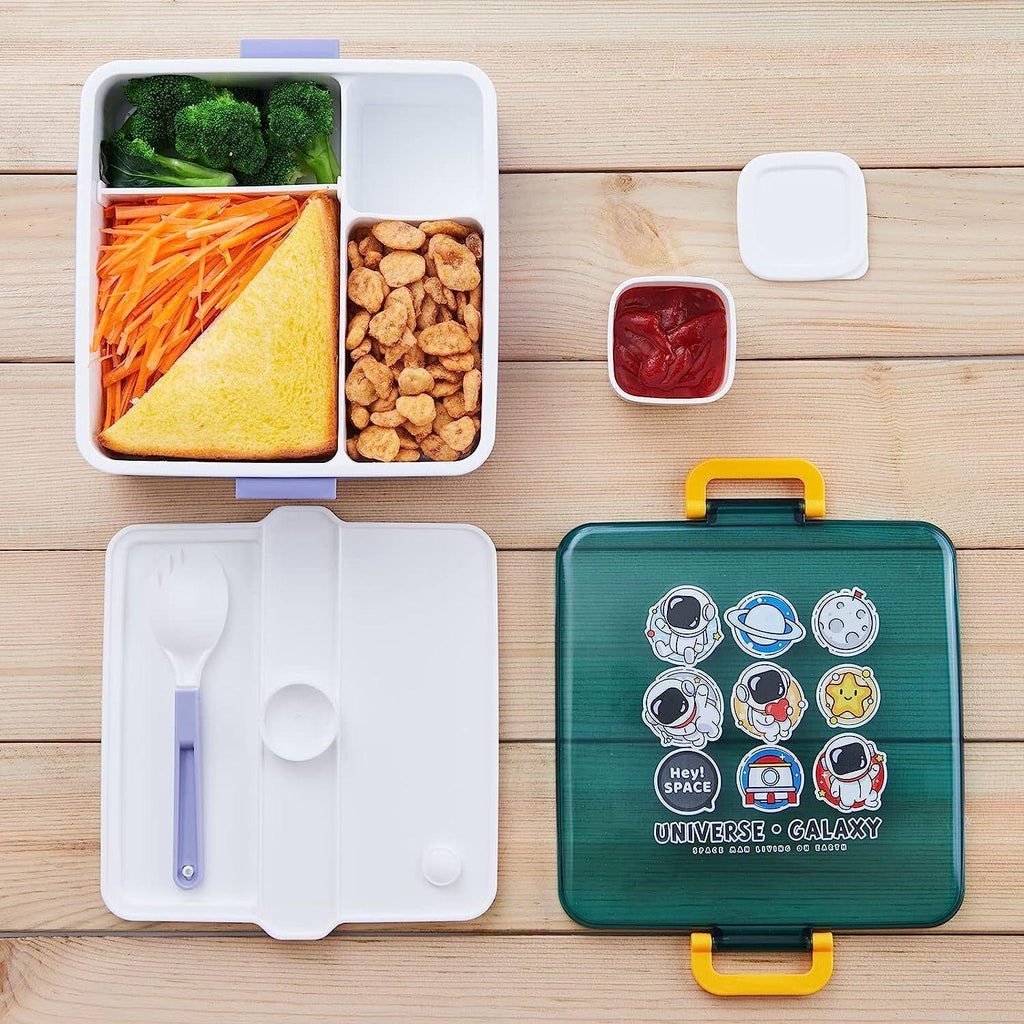 Kids Bent Lunch Box with Leak-Proof Design and Sauce Jar, 1300ml Capacity
