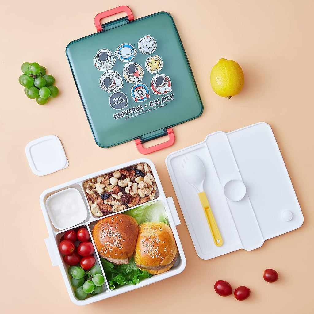 Kids Bent Lunch Box with Leak-Proof Design and Sauce Jar, 1300ml Capacity