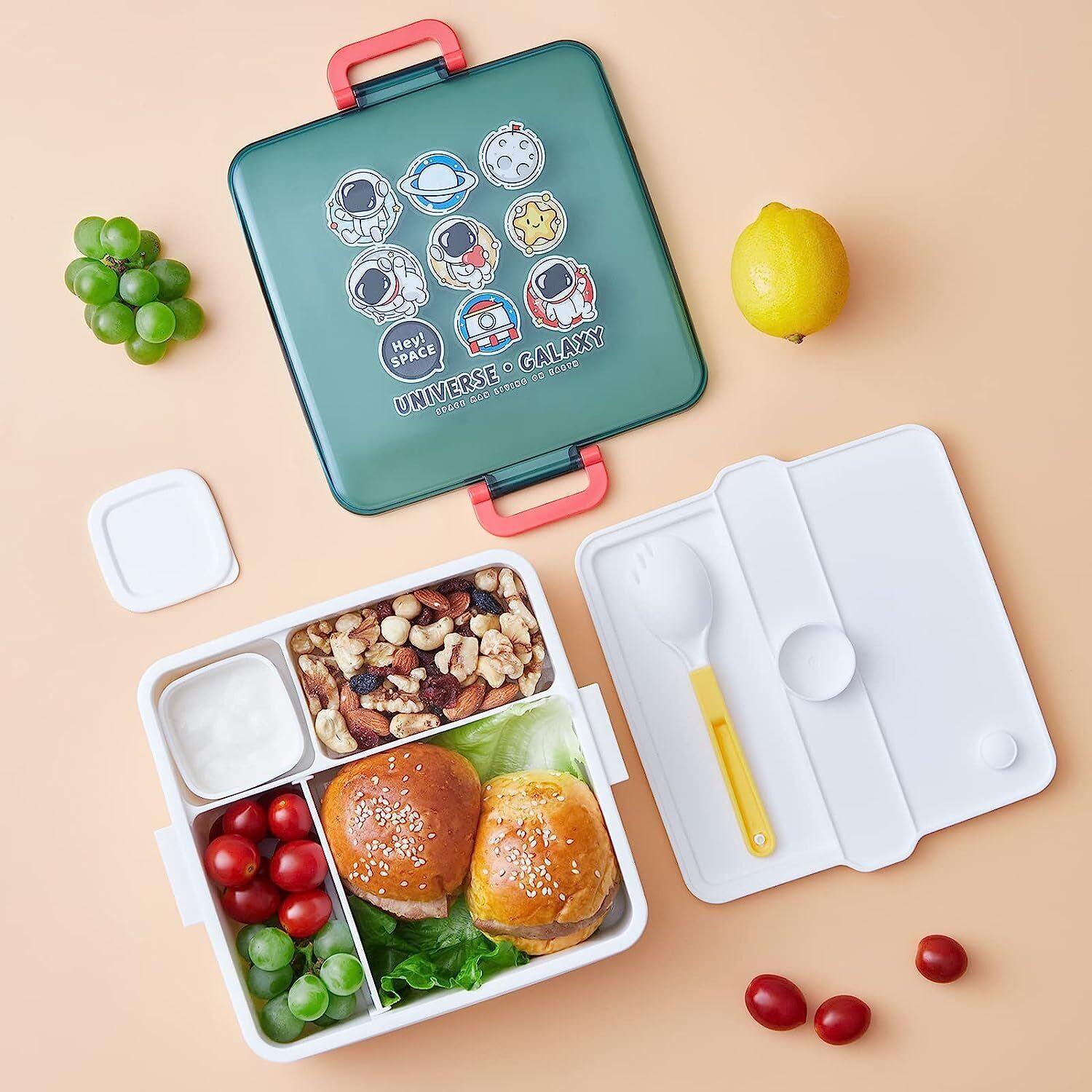 Kids Bent Lunch Box with Leak-Proof Design and Sauce Jar, 1300ml Capacity