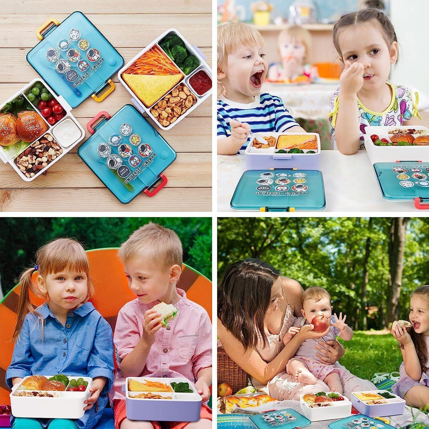 Kids Bent Lunch Box with Leak-Proof Design and Sauce Jar, 1300ml Capacity