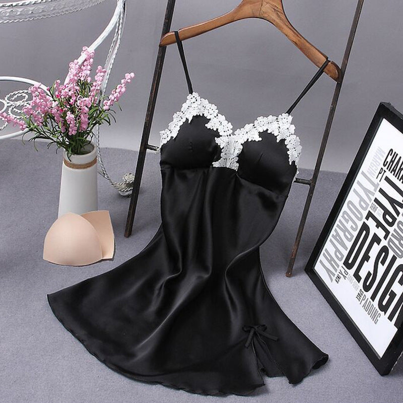 Lace Silk Suspender Nightdress With Chest Pad