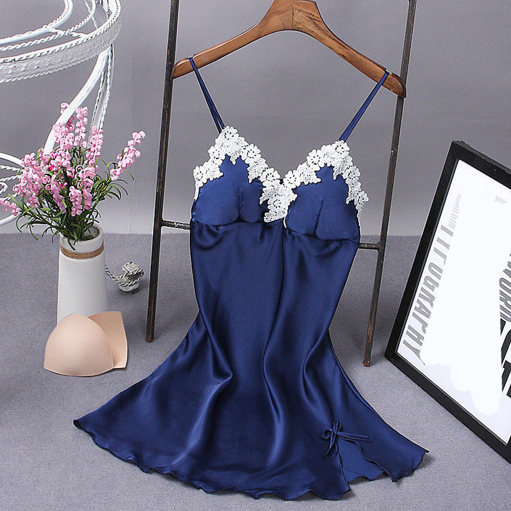 Lace Silk Suspender Nightdress With Chest Pad