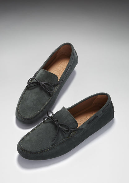 Laced Driving Loafers, racing green suede - QHA UK