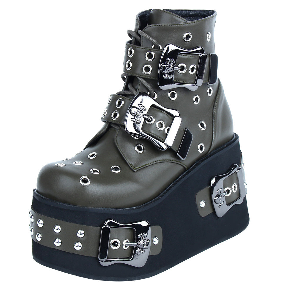 Ladies’ Hollow Punched Thick Sole Punk Style Short Boots