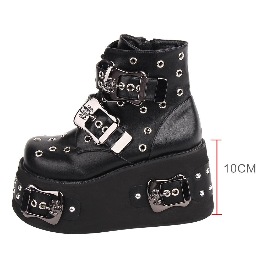 Ladies’ Hollow Punched Thick Sole Punk Style Short Boots