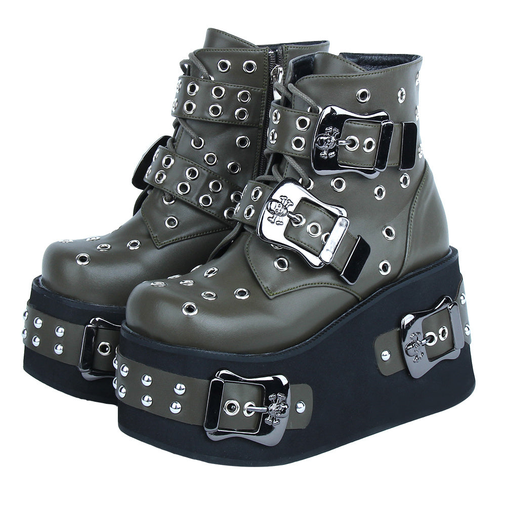 Ladies’ Hollow Punched Thick Sole Punk Style Short Boots