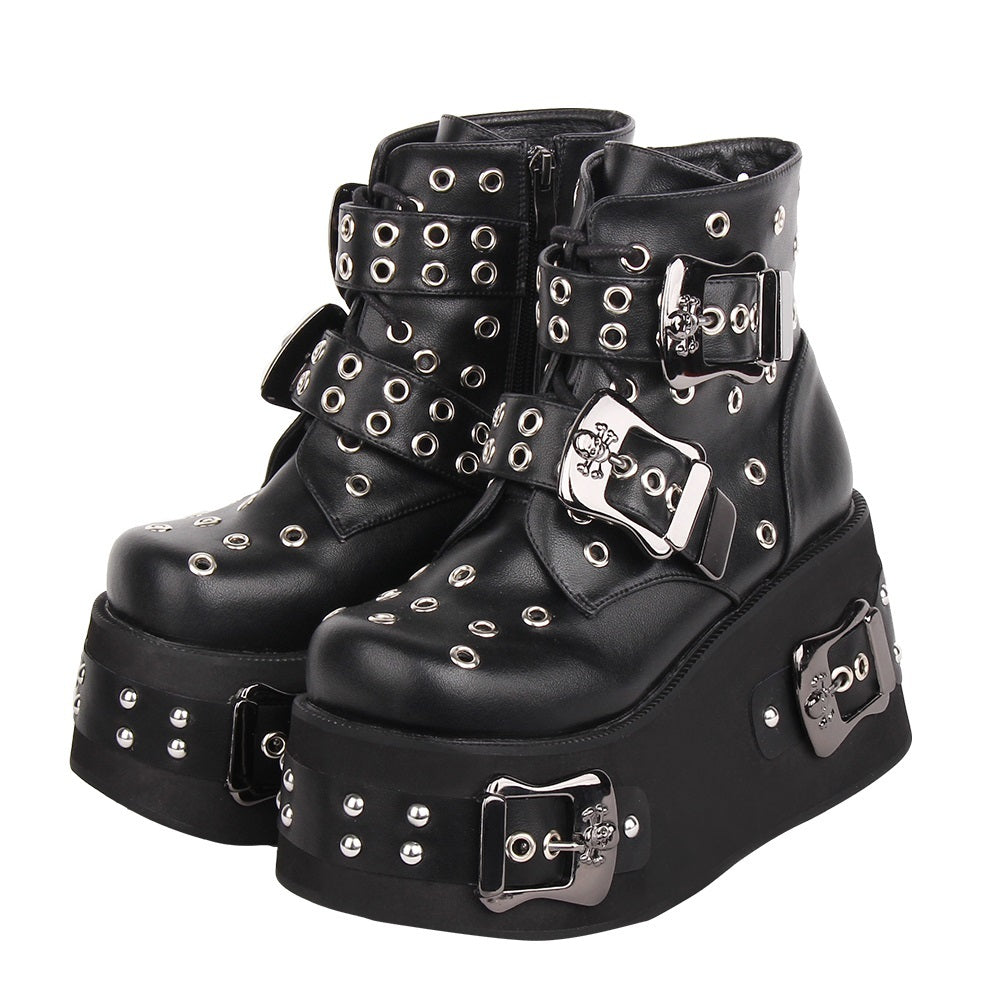 Ladies’ Hollow Punched Thick Sole Punk Style Short Boots