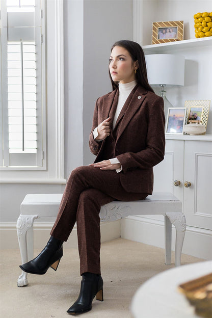 TruClothing Women's Tweed Suit – Blazer, Waistcoat & Trousers | Rust Brown