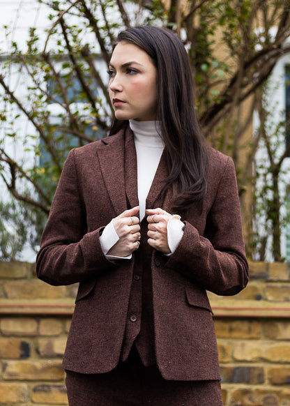 TruClothing Women's Tweed Suit – Blazer, Waistcoat & Trousers | Rust Brown
