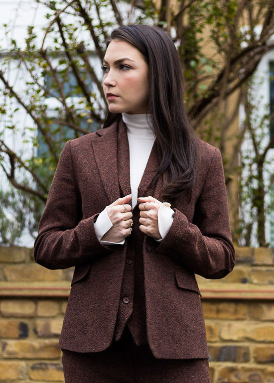 TruClothing Women's Tweed Suit – Blazer, Waistcoat & Trousers | Rust Brown