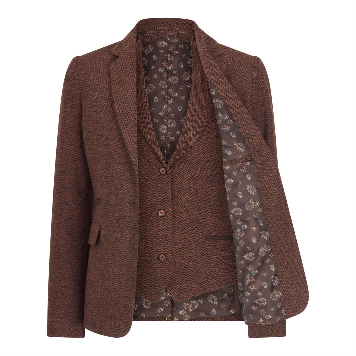 TruClothing Women's Tweed Suit – Blazer, Waistcoat & Trousers | Rust Brown