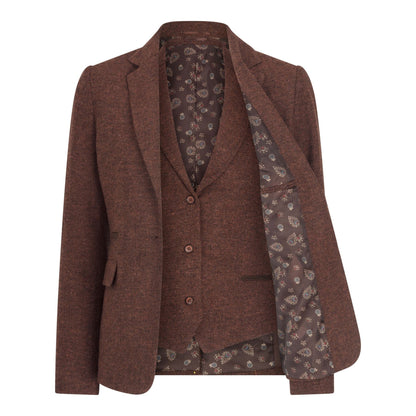 TruClothing Women's Tweed Suit – Blazer, Waistcoat & Trousers | Rust Brown