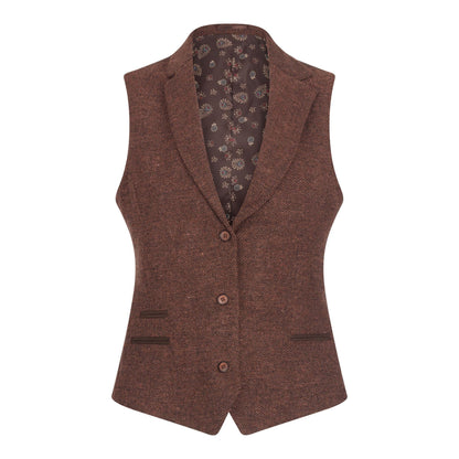 TruClothing Women's Tweed Suit – Blazer, Waistcoat & Trousers | Rust Brown