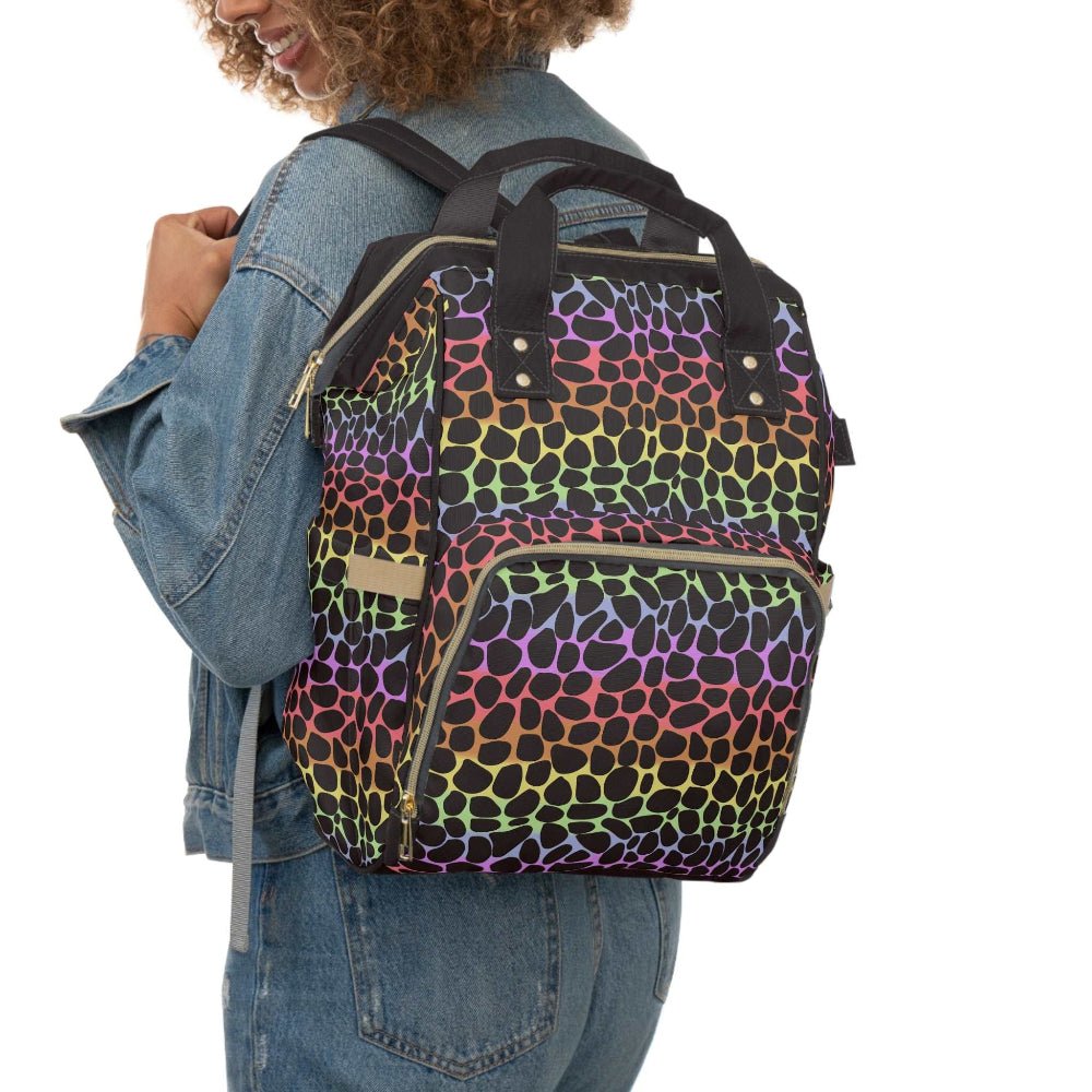 Leopard Print Multi-Function Baby Changing Backpack Bag - Rainbow Roar