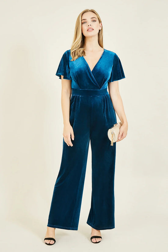 Yumi Teal Jumpsuit With Angel Sleeves - QHA UK