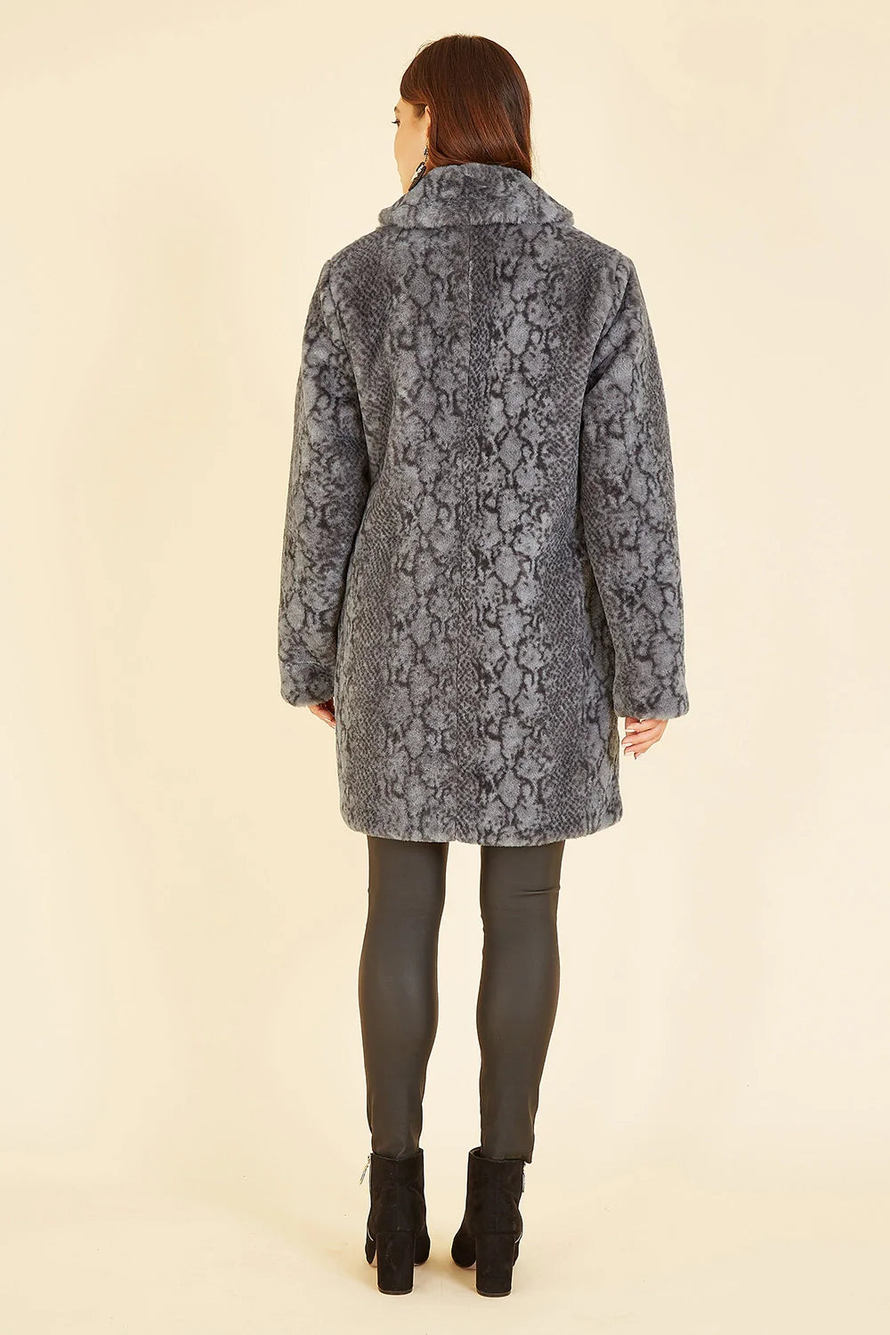 Yumi Grey Snakeskin Print Faux Fur Coat - QHA UK