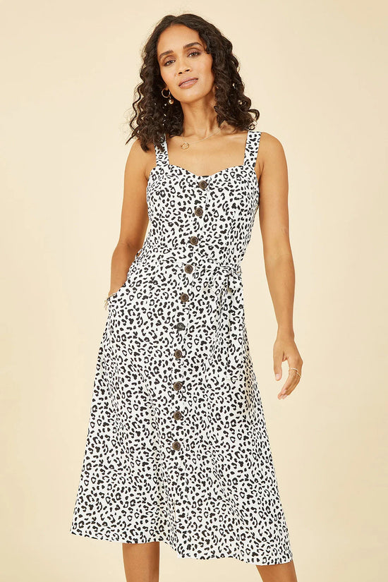 Yumi White Animal Print Button Up Sundress - QHA UK