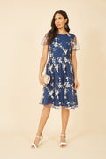 Yumi Navy Embroidered Floral Skater Dress - QHA UK