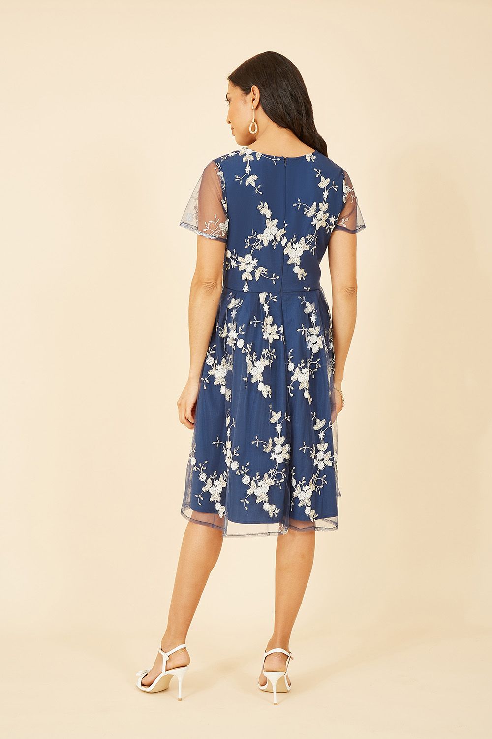 Yumi Navy Embroidered Floral Skater Dress - QHA UK