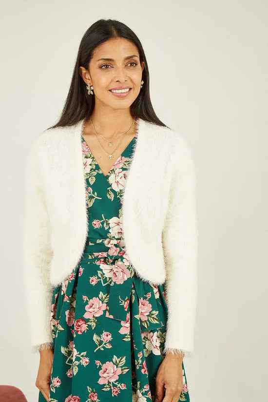 Yumi Ivory Eyelash Knit Bolero - QHA UK