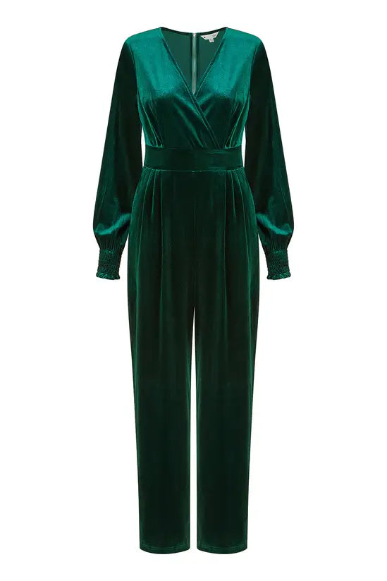 Yumi Green Velvet Long Sleeve Jumpsuit - QHA UK
