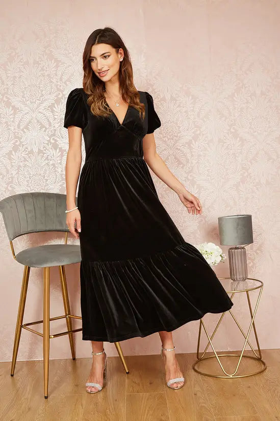 Yumi Black Velvet Midi Dress - QHA UK