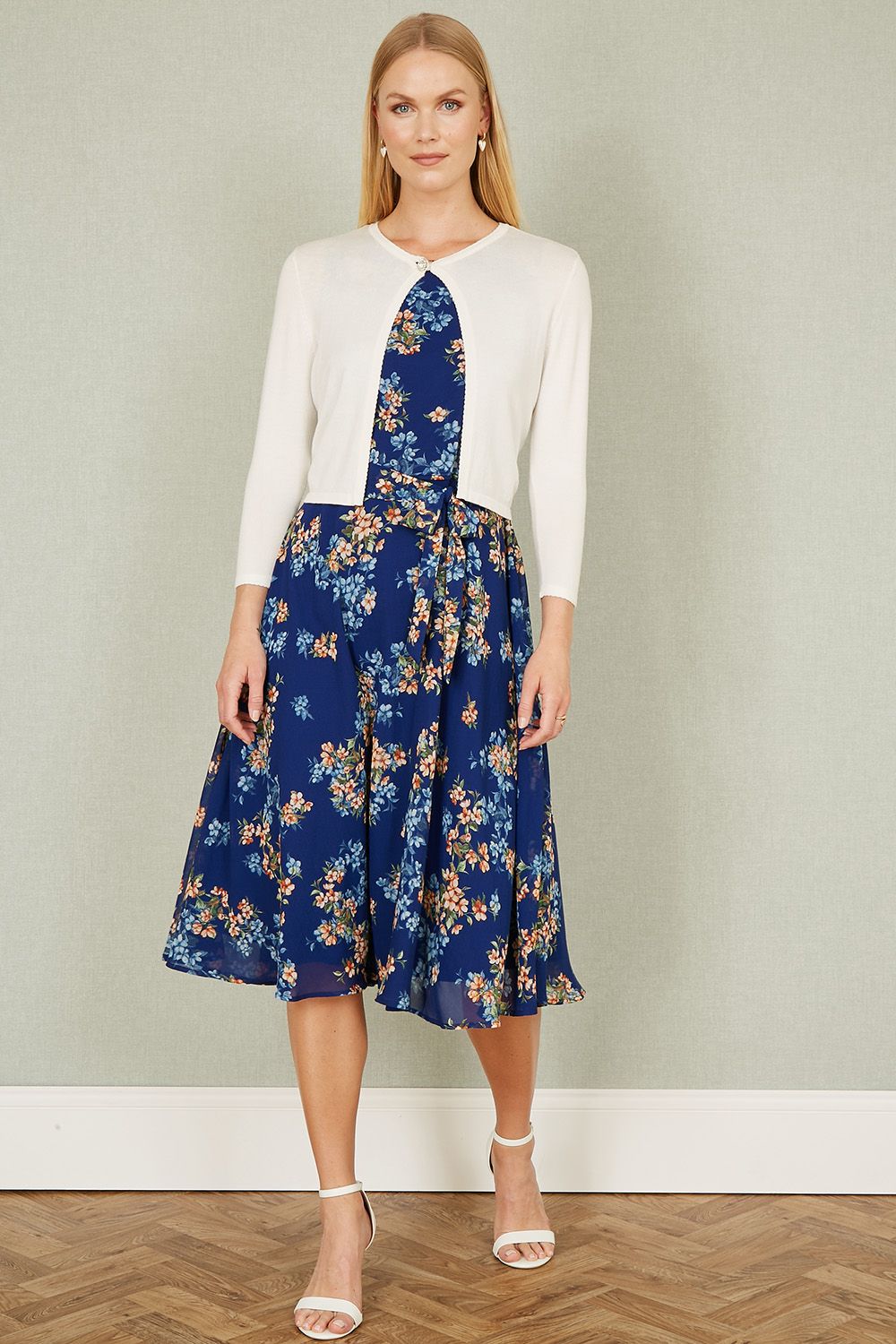 Yumi Ivory Diamante Button Cropped Cardigan