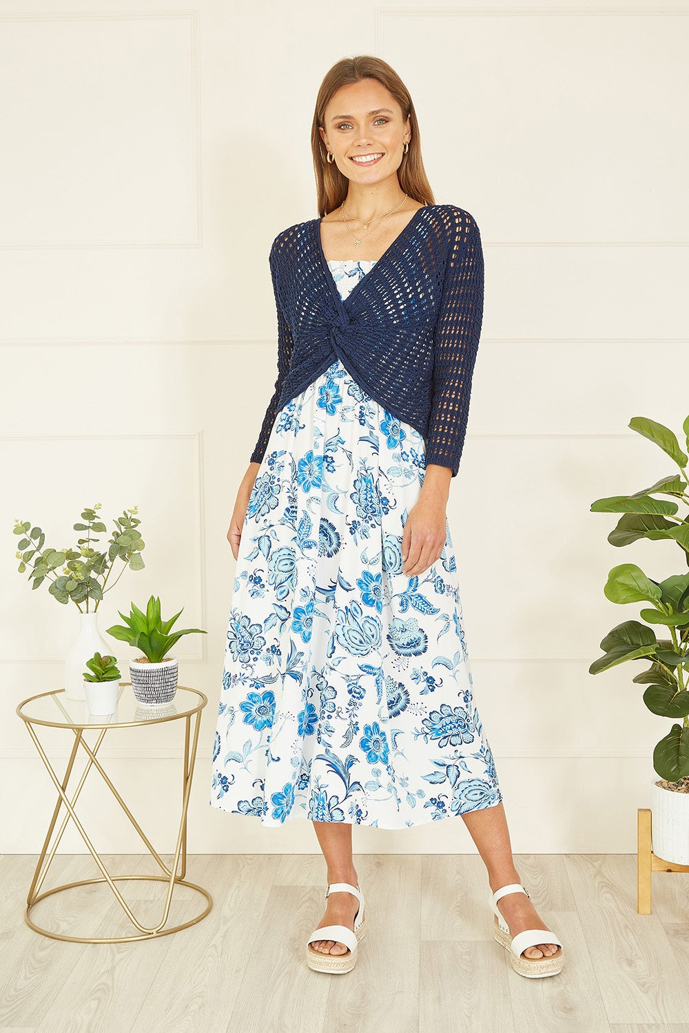Yumi Navy Cotton Crochet Twisted Bolero Top - QHA UK