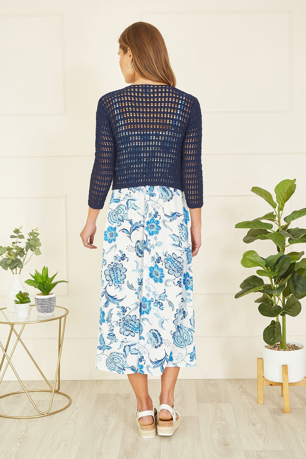 Yumi Navy Cotton Crochet Twisted Bolero Top - QHA UK
