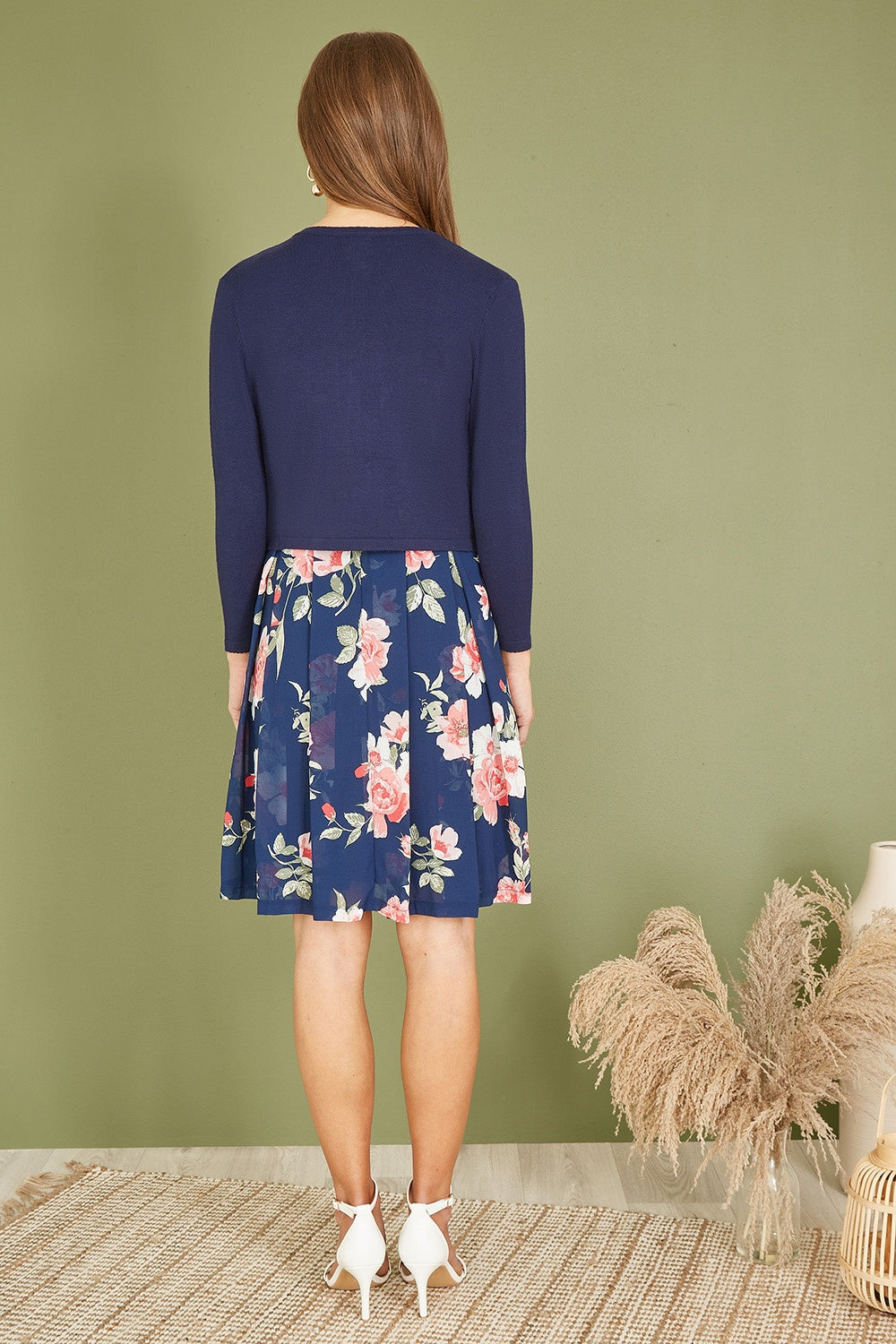Yumi Navy Diamante Button Cropped Cardigan - QHA UK