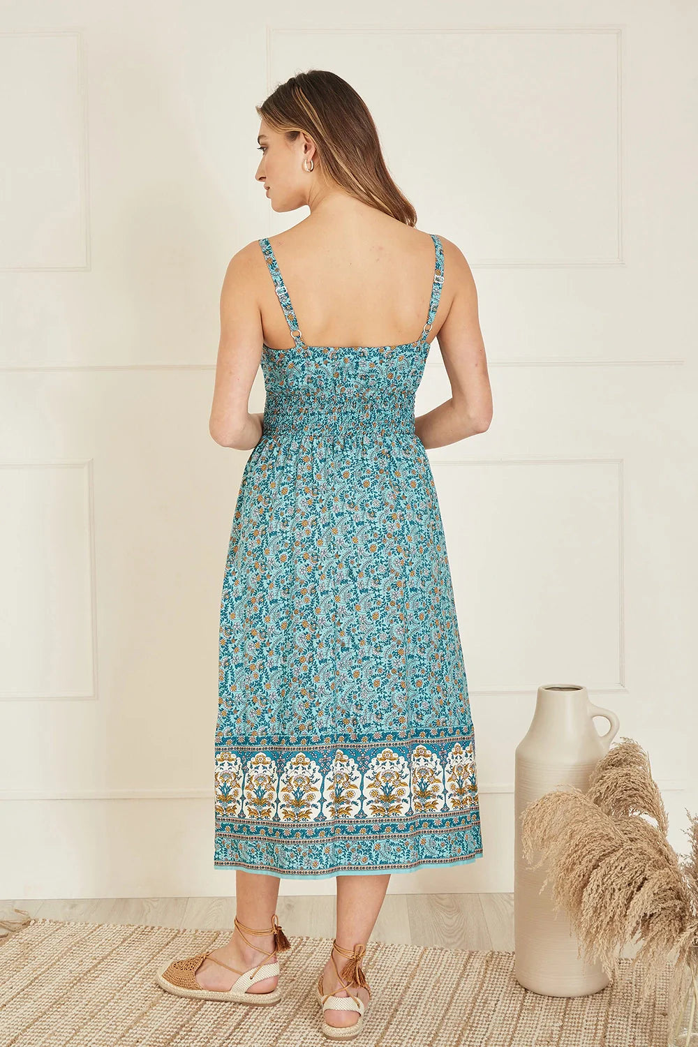 Yumi Green Border Floral Midi Sundress - QHA UK