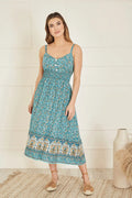 Yumi Green Border Floral Midi Sundress - QHA UK