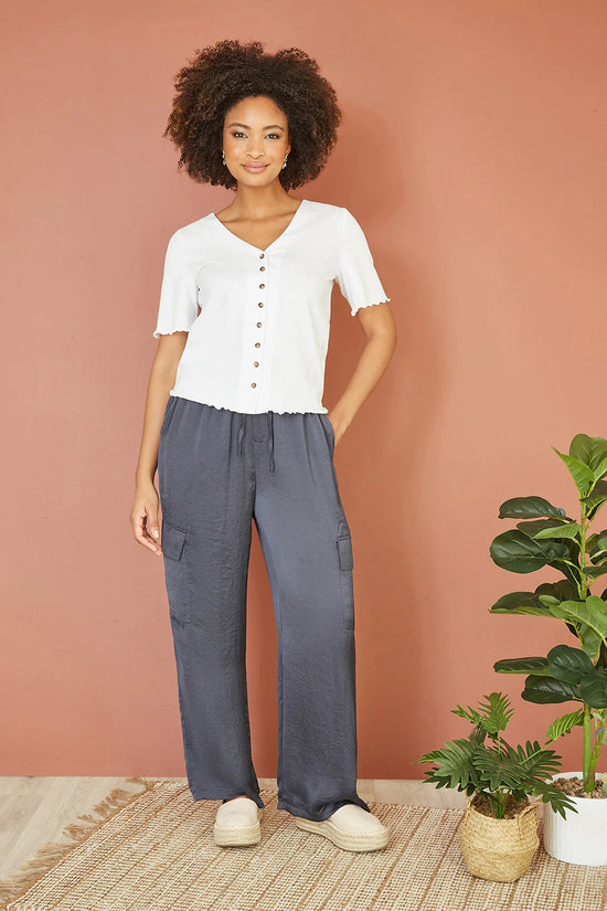 Yumi White Cotton Button Detail T-Shirt - QHA UK