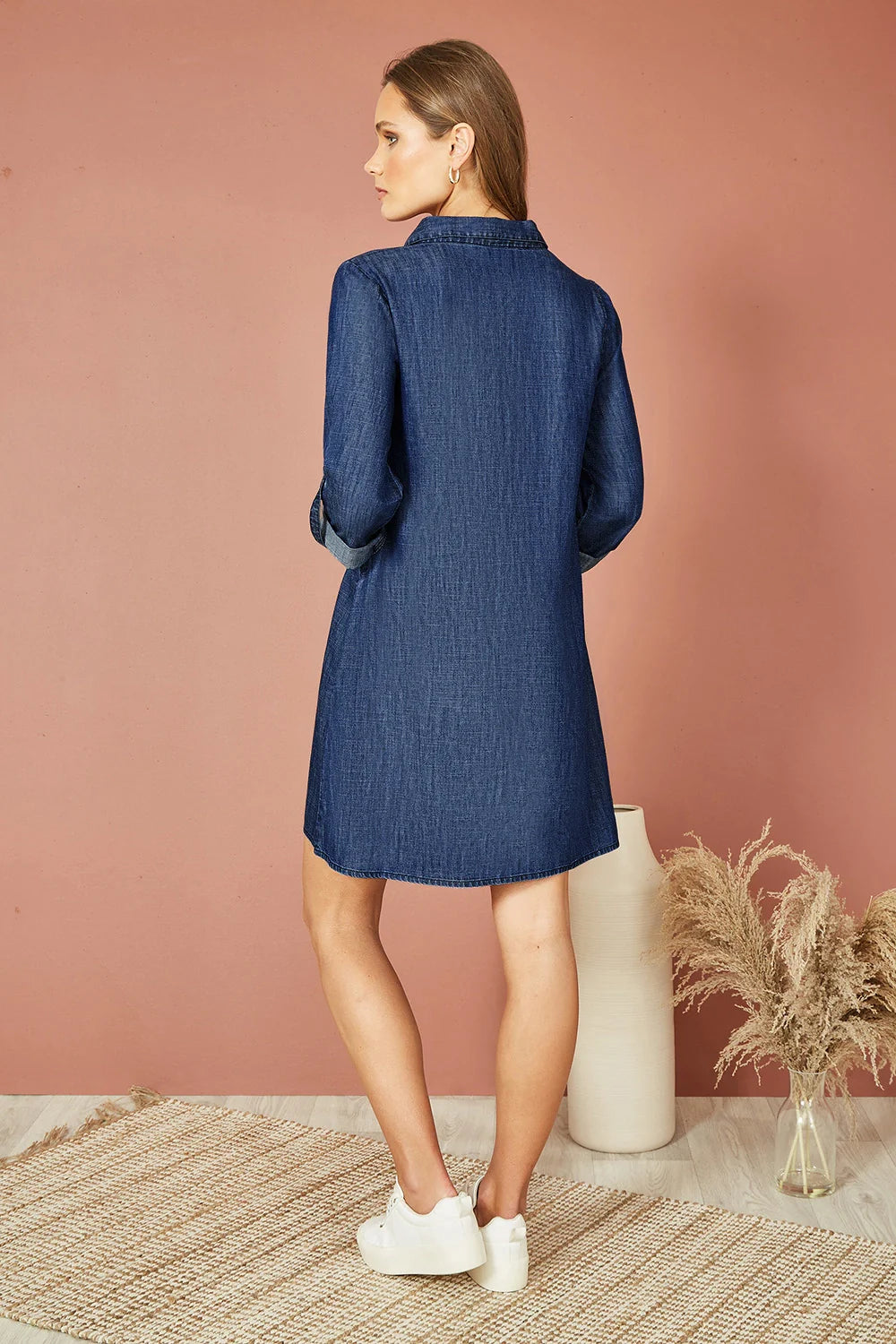 Yumi Blue Chambray Cotton Tunic With Pockets - QHA UK