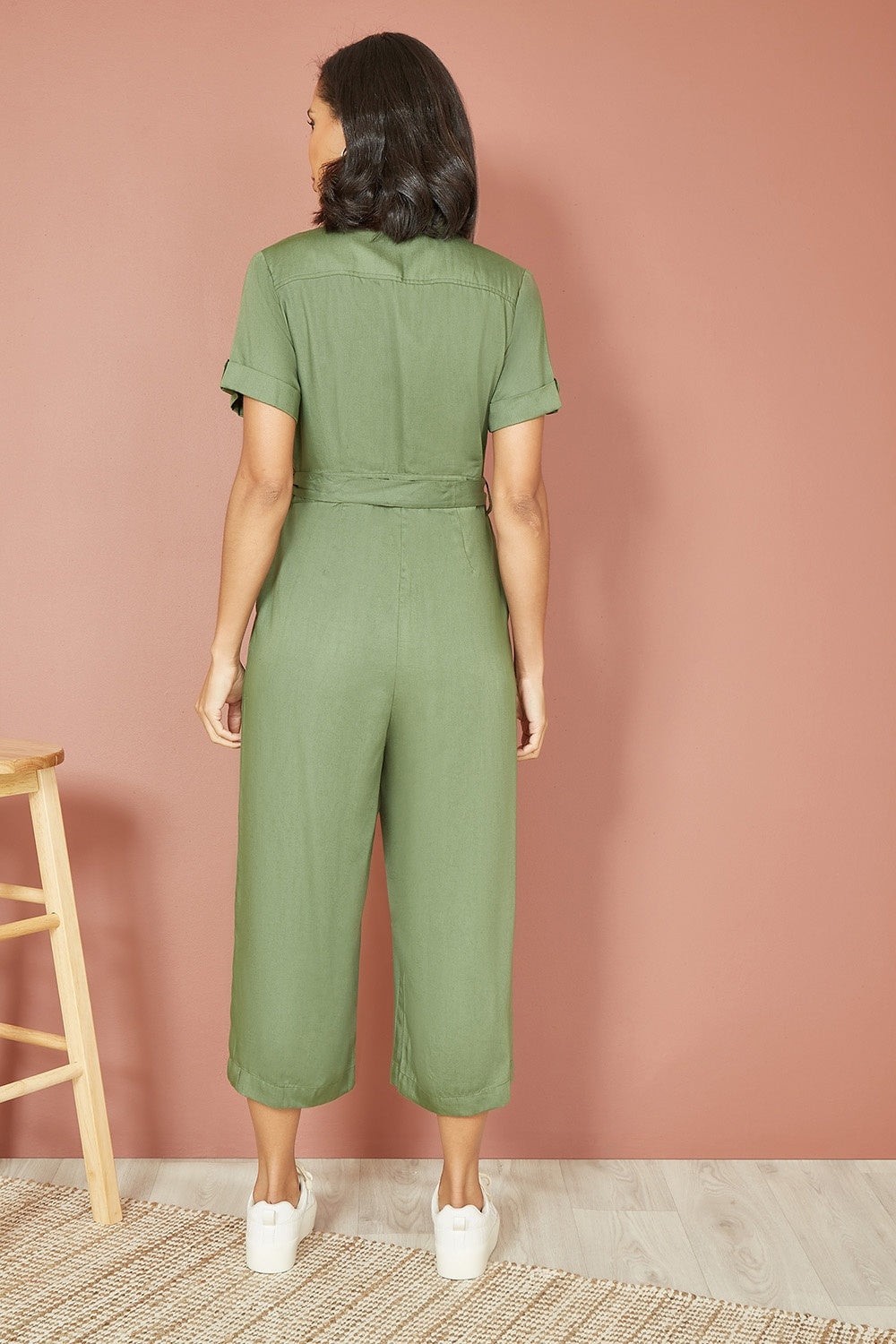 Yumi Green Twill Viscose Utility Jumpsuit - QHA UK