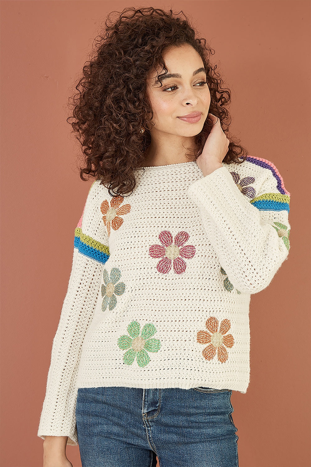 Yumi Cream Crochet Flower Jumper - QHA UK