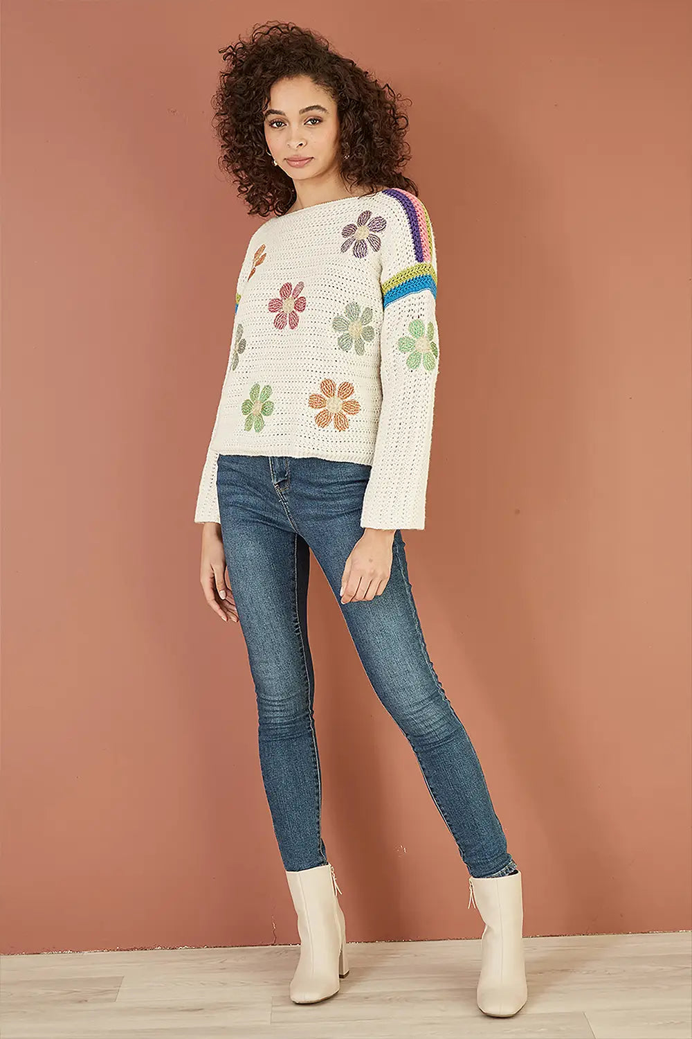 Yumi Cream Crochet Flower Jumper - QHA UK