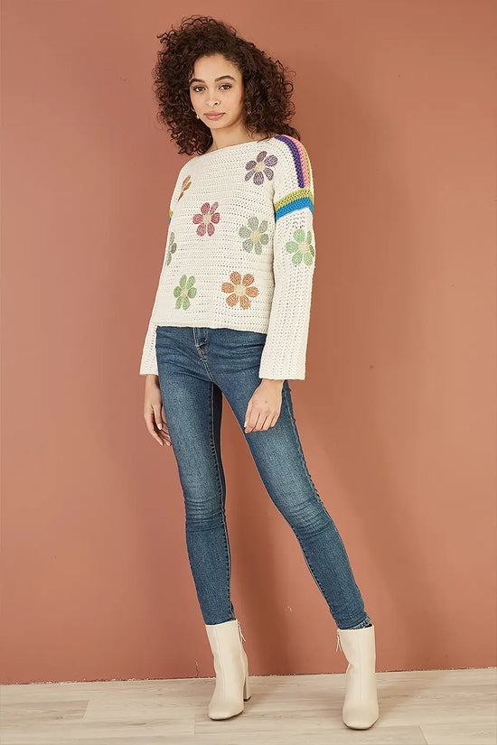 Yumi Cream Crochet Flower Jumper - QHA UK