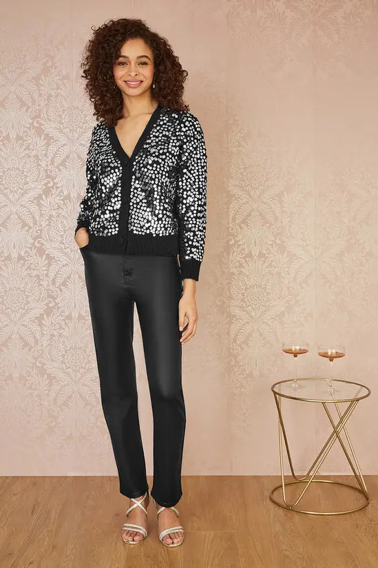 Mela Black Sequin Knitted Cardigan