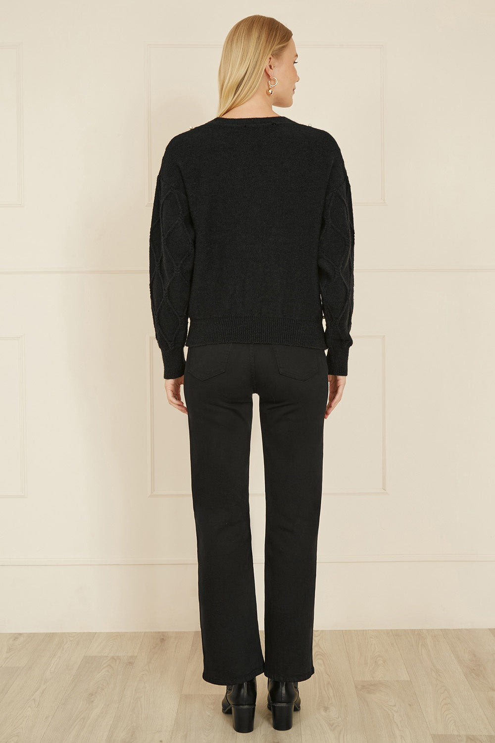 Yumi Black Pearl Cable Knit Cardigan - QHA UK