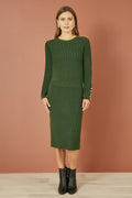 Yumi Green Rib Knitted Jumper With Sleeve Button Detail - QHA UK