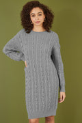Yumi Grey Cable Knit Tunic Dress - QHA UK