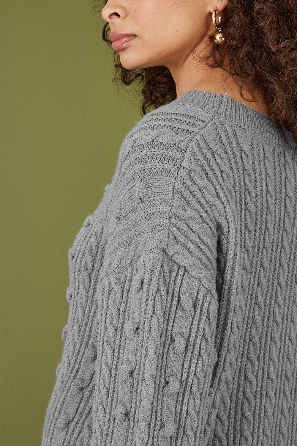 Yumi Grey Cable Knit Tunic Dress - QHA UK