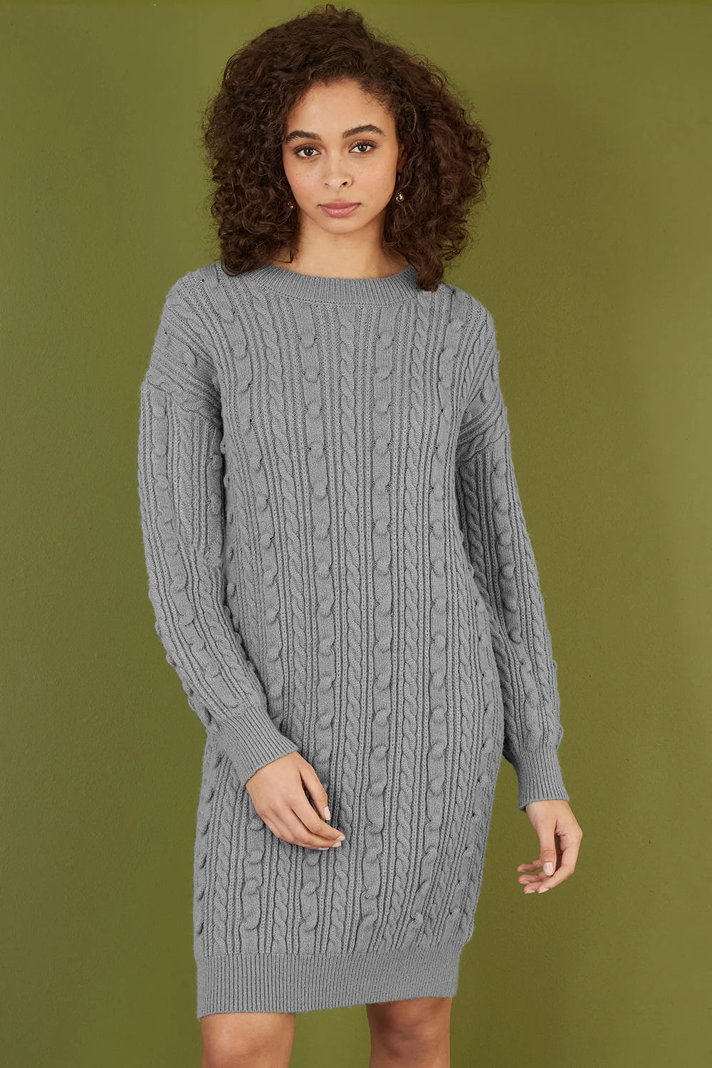 Yumi Grey Cable Knit Tunic Dress - QHA UK