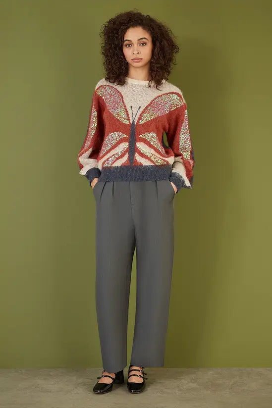 Yumi Cream Butterfly Sequin Knitted Jumper - QHA UK