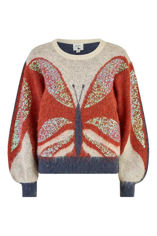 Yumi Cream Butterfly Sequin Knitted Jumper - QHA UK