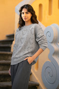 Yumi Grey Heart Knit Relaxed Jumper