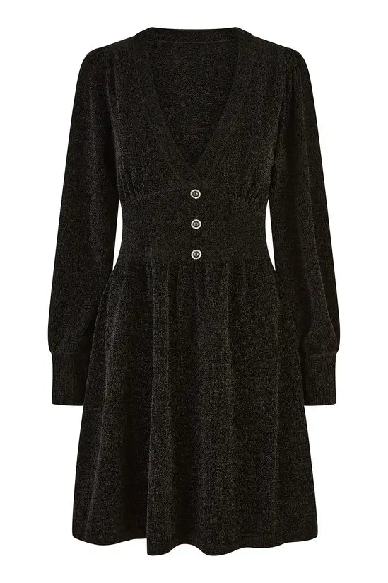 Yumi Black V Neck Empire Line Knitted Skater Dress - QHA UK